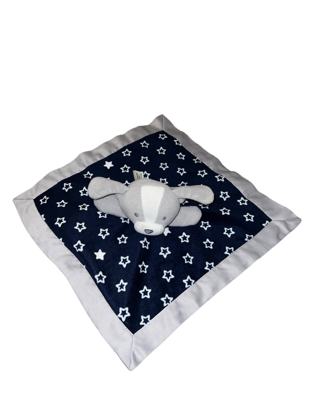 Carters Child of Mine Puppy Dog Lovey Gray Navy Stars Security Baby Blanket 12'